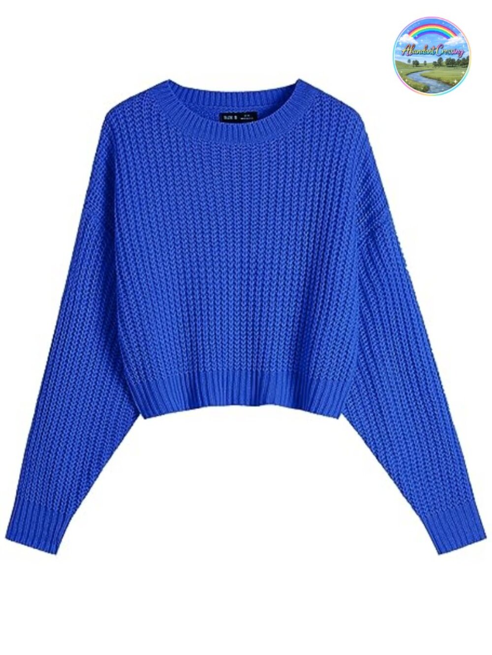 Women's Batwing Cropped Sweater Crew Neck Ribbed Knit Pullover